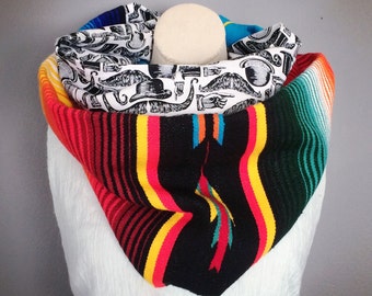 Mexican Blanket Scarf Bohemian Scarf Winter Fashion Upcycled Blanket Scarf Colorful Scarf One of A Kind Mustache Scarf