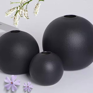 SET Nordic Ball Flower Vase | Ceramic Pot with Artificial Flowers | Home Office Entrance | Spring Centerpiece Shelf Decoration