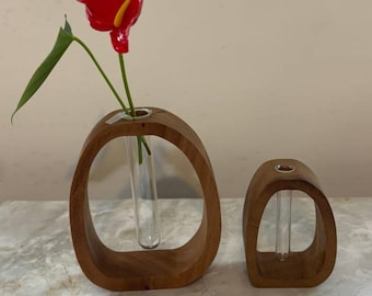 Modern Wooden Vase,  Wooden Test Tube Vase, Unique Floral Display,  Minimalist Vase, Rustic Home Decor, Housewarming Gift