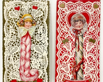 Antique Valentine's Day Cards, Anthropomorphic Candy Cane and Taffy