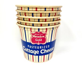 Vintage Cottage Cheese Container, Meadow Gold, Red White Blue Stripes, Fourth of July Decor