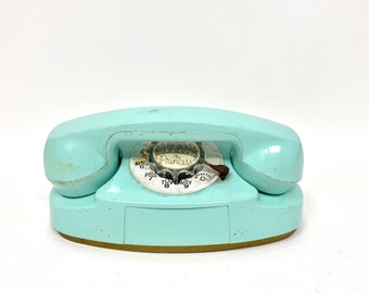 Vintage Telephone, Miniature Aqua Blue Princess Phone, Old Toy Phone