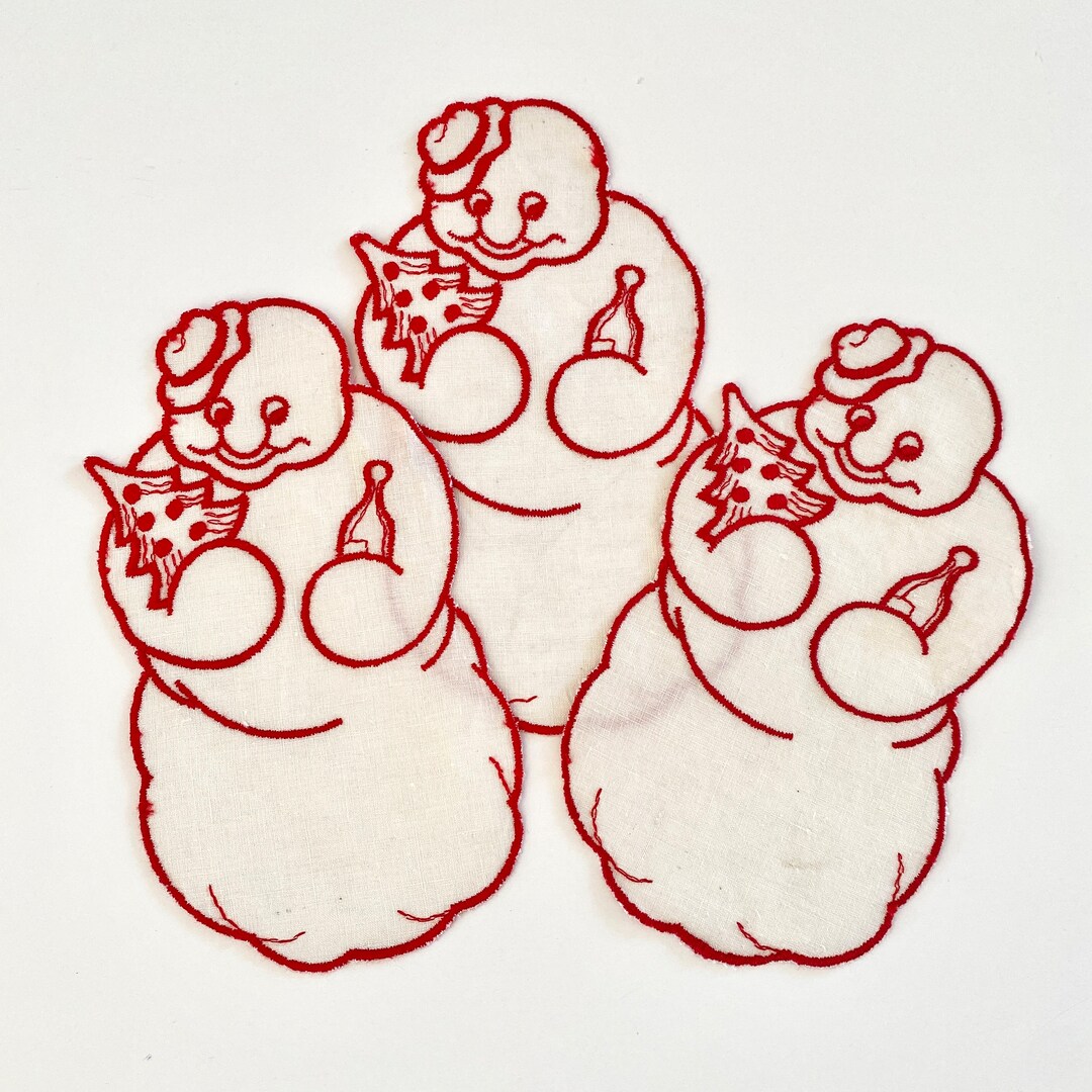 Vintage Christmas Cocktail Napkins, Snowman With Bottle and Tree