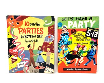 TWO Vintage Party Books for Boys and Girls, Themes, Decorations, Games, Costumes