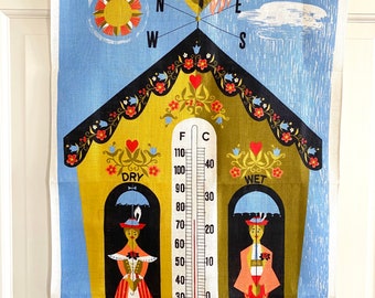 Paño de cocina vintage, termómetro Swiss House, veleta de gallo, textil Ulster, decoración de pared para la cocina