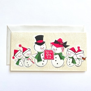 Biglietto di Natale vintage con pupazzo di neve, biglietto di famiglia, da noi SEI