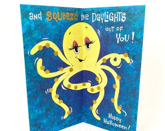 Vintage Halloween Card, Octopus Popup Inside, Not Scary!