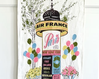 Vintage Paris Souvenir Towel, Air France Kiosk, Travel Posters