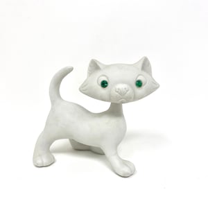 Vintage Ceramic Matte Cat Figurine, MCM Kitten Nodder with Emerald Green Eyes, McClure Japan