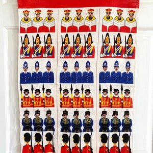 Vintage London Towel, British Souvenir Tea Towel, Bobbies Royal Guards Beefeaters Kings