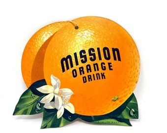 Vintage Mission Orange Drink Fan Pull, Advertisement Store Sign