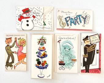 Vintage Party Invitations, Hallmark Invites, Snowman, Dancing, Buffet, Cat Cookout, Doorman, NOS New Old Stock