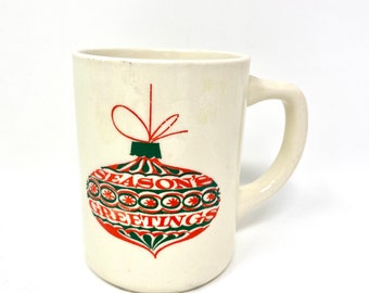 Vintage Christmas Mug, Ceramic Coffee Cup, Season's Greetings