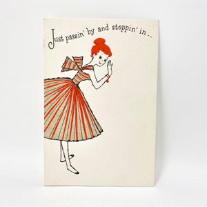Carte de rétablissement vintage, carte de voeux pour femme rousse, illustrations du milieu du siècle