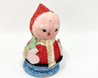 Vintage Spun Cotton Santa Claus Figurine, Christmas Decoration, Mica Ornament