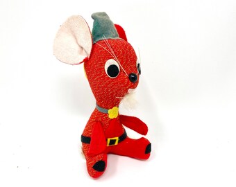 Vintage Red Mouse, Stuffed Christmas Ornament, Made in Japan