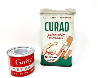 Vintage Bandage Curad Tin Box, Curity Adhesive Tape