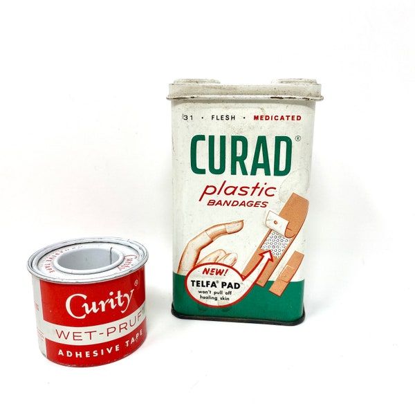 Vintage Bandage Curad Tin Box, Curity Adhesive Tape