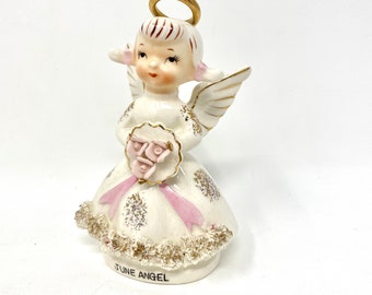 Vintage ANGEL Ceramic Figurine, June Birthday Gift, Lefton Bride Figure