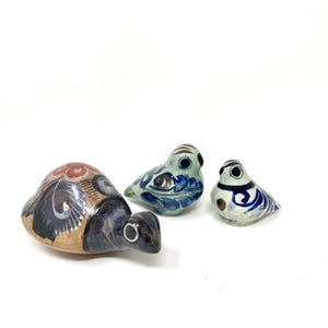 Vintage Turtle and Bird Figurines, Mexican Tonala Pottery, Hand Painted, Gift for Friend