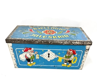 Vintage Noors kerstcadeaublik, feestdecoratie, gemaakt in Noorwegen, Tomte Elves