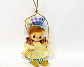 Vintage Christmas Ornament, Girl on a Swing, Made in Japan, Christmas Kitsch