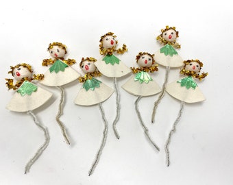 Vintage Angel Picks, Spun Cotton Christmas Package Ties, Craft Supplies, Holiday Ornaments