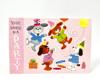 Vintage Birthday Party Invitation, New Old Stock, Children’s Party Invite, Cute Animals
