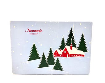 Vintage Women's Hosiery Box, Neumode Christmas Box, Empty Box, Winter Scene