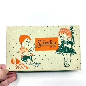 Boîte à chaussures vintage, boîte à chaussures Stride Rite pour enfants, objet de décoration