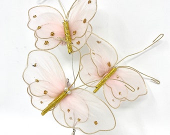 Vintage Butterfly Picks, Tulle Wings, Package Topper, Craft Supplies, Made in Japan