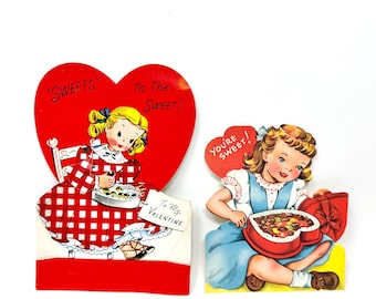 Tarjetas de San Valentín vintage, Chicas dulces, Caja de dulces, Tarjeta mecánica