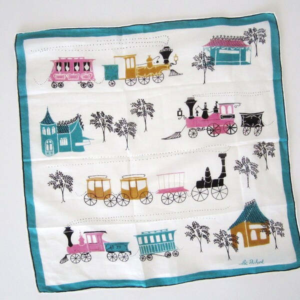 Vintage Handkerchief Trains Pat Prichard