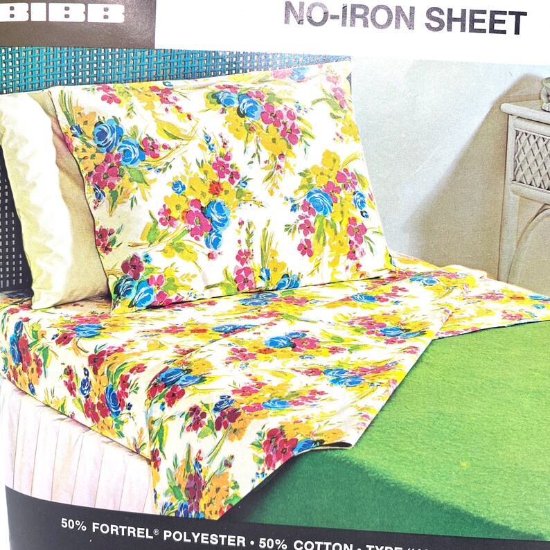 Vintage Bed Sheet Double Flat, Swinging Floral Pattern, NOS New Old Stock, No Iron image 4