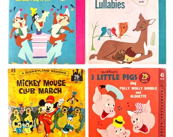 Vintage Disneyland Records, Chip Dale Goofy, Klub Myszki Miki, Bambi, 3 małe świnki, płyty 45 obr./min