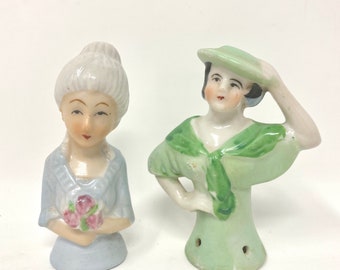Vintage Doll Head and Torso for Pincushions or Brushes, Victorian Lady, Flapper Girl