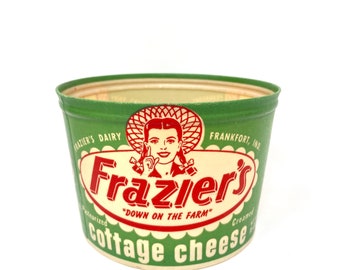 Vintage Cottage Cheese Container, Frazier's Farm Girl Graphics, Red and Green