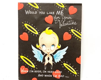 Vintage Valentine Card, Funny Angel Demon Card