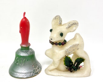 Vintage Reindeer Candle, Noel Bell Candle, Gurley Holiday Home Decor