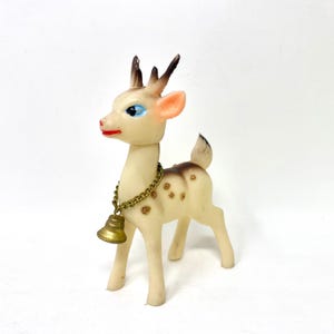 Vintage Reindeer Rubber Deer, CHRISTMAS Display Figurine, Kitsch Made in Japan, Glitter Spots, Jingle Bell