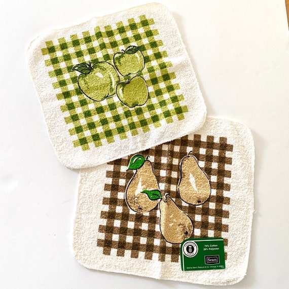 PAIR Vintage Fruit Terrycloth Washcloths Kitchen Counter Towels NOS New Old Stock Apple and Pears Sears Brand Etsy Ireland