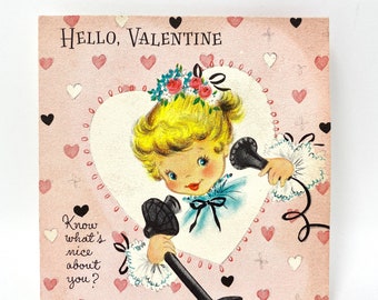 Vintage Valentine Card, Blond Girl on Telephone, Hallmark