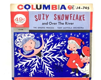 RARE Vintage Suzy Snowflake 46 RPM Record, Christmas Album, Singing Princess, GREAT Cover Art!