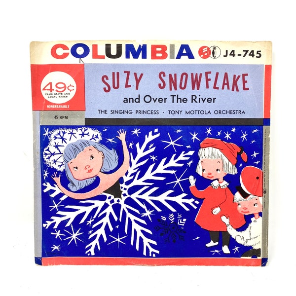RARE Vintage Suzy Snowflake 46 RPM Record, Christmas Album, Singing Princess, GREAT Cover Art!