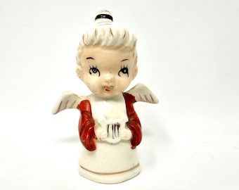 Figura vintage de ángel de cerámica con arpa, regalo para mamá.
