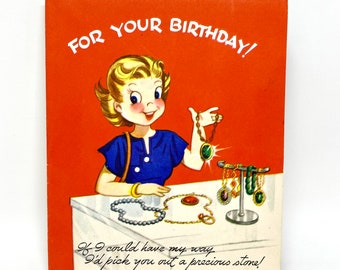Vintage Happy Birthday Card Lift the Flap Birth Stone Gemstones