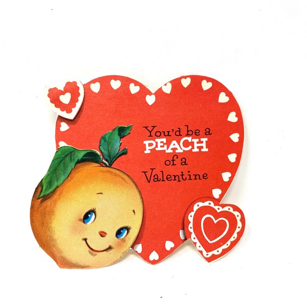 Vintage Valentine Day Card, Anthropomorphic Peach