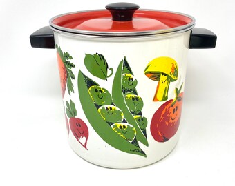 Vintage Stock Pot Enamel Vegetables Seafood