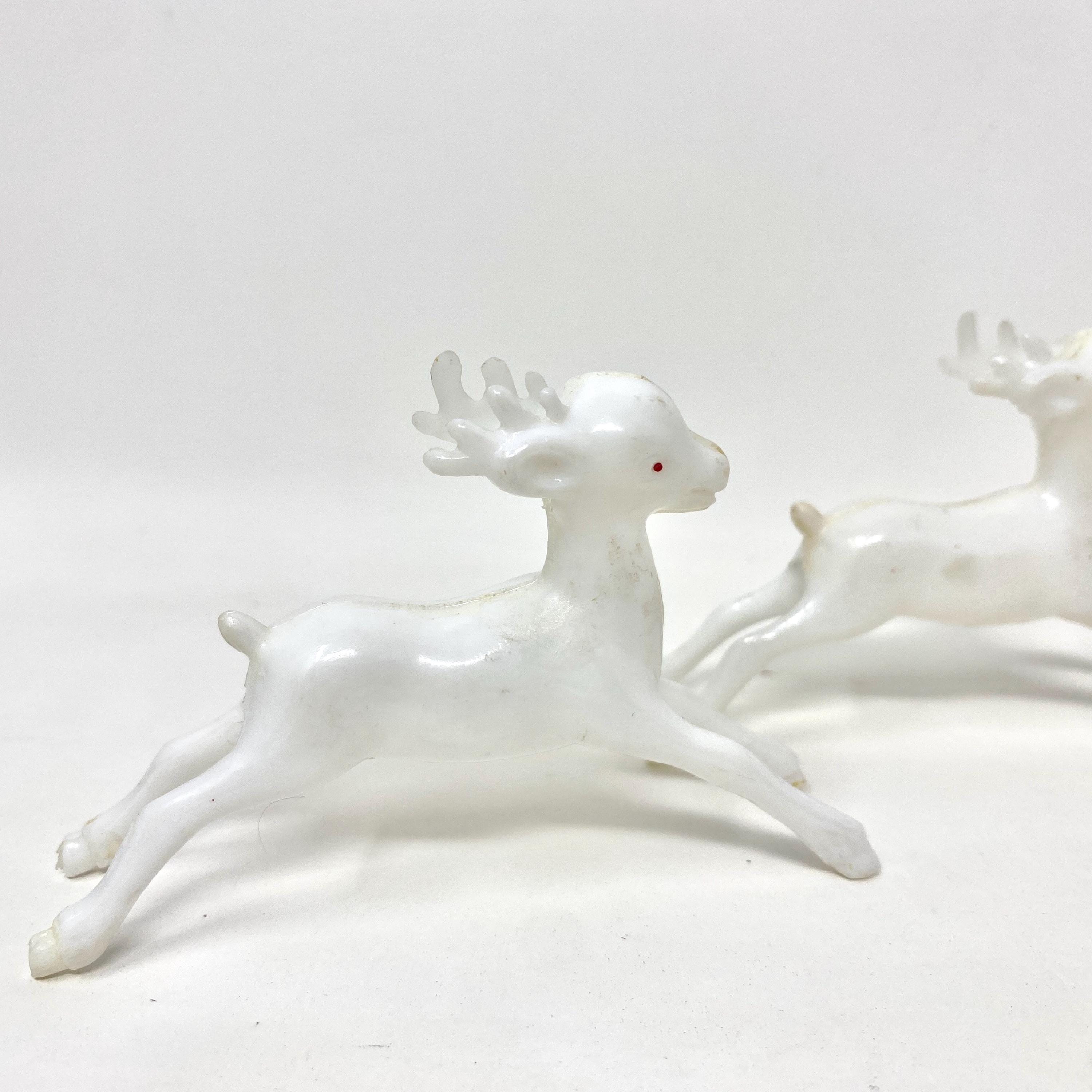 ヴィンテージプラスチックトナカイの置物、白い鹿の角、クリスマス