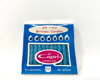 Vintage Birthday Candles Box, Blue Twisted Candles, NOS New Old Stock